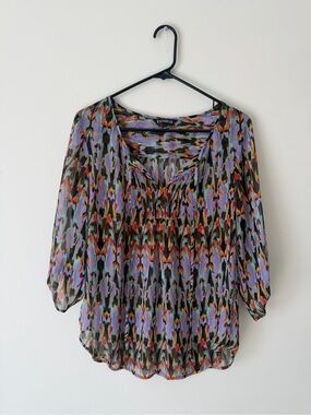 Express Women's Multi-Color Hippie Sheer Peasant Blouse Womens Medium VGC